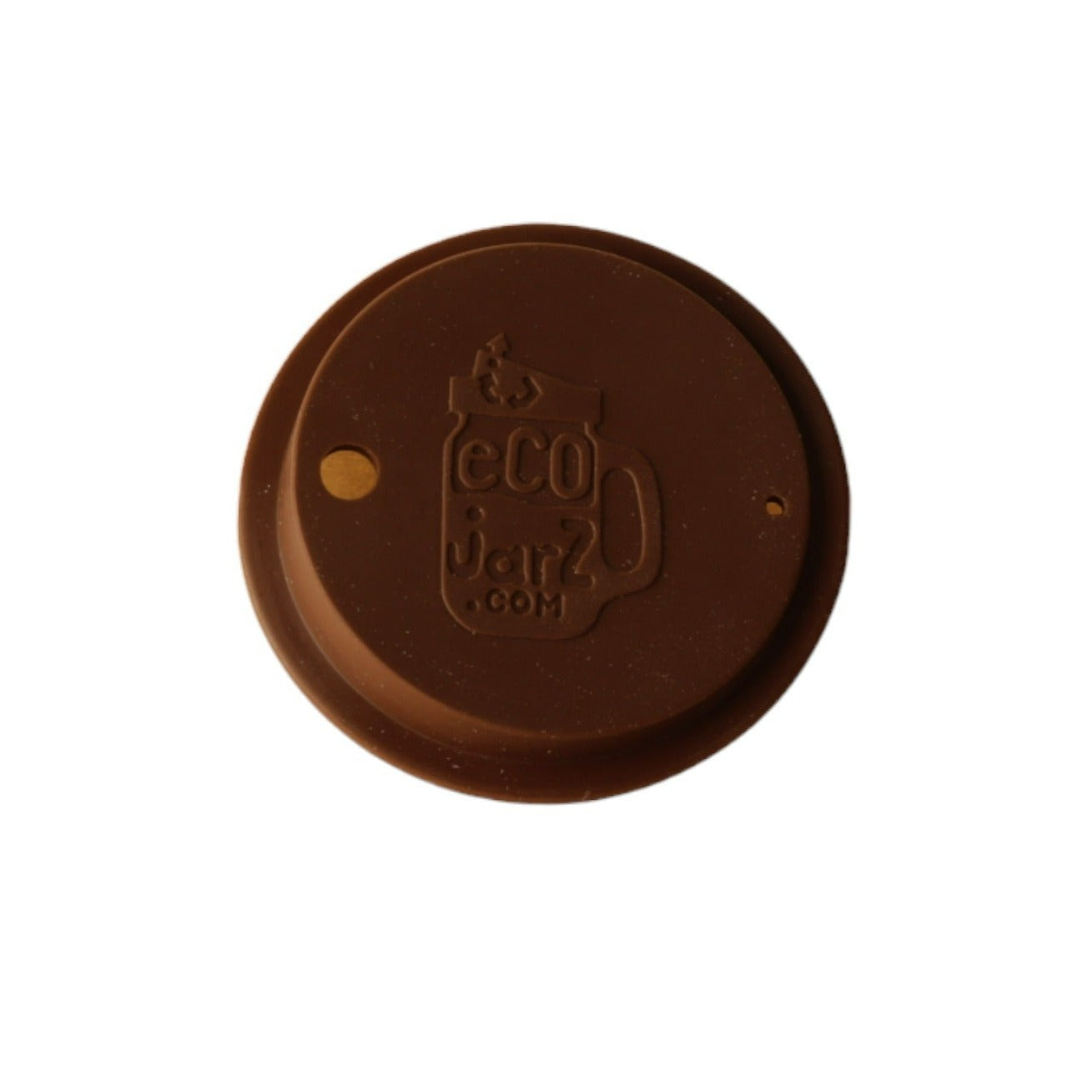 brown silicone drink lid with the ecojarz logo