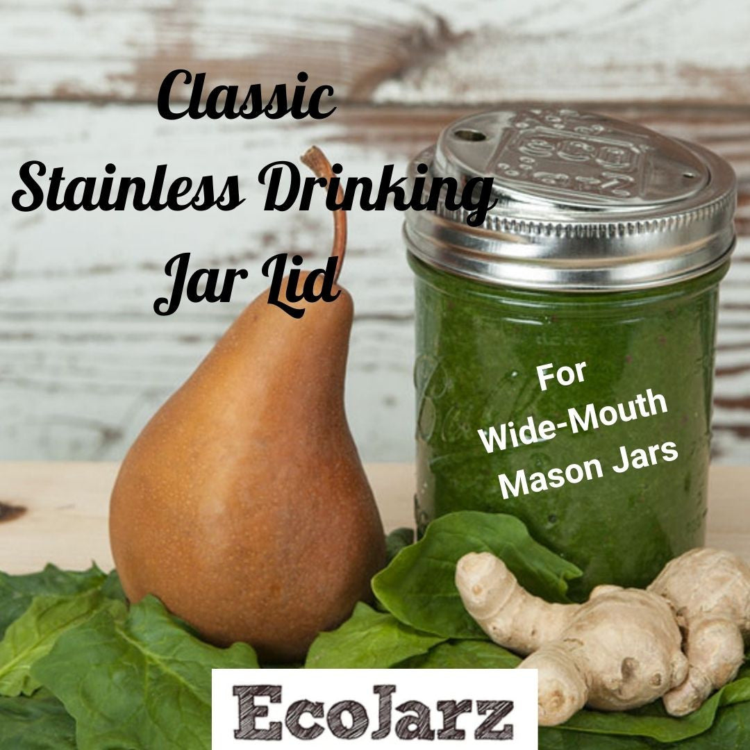 Stainless steel classic drink lid on a wide mouth mason jar