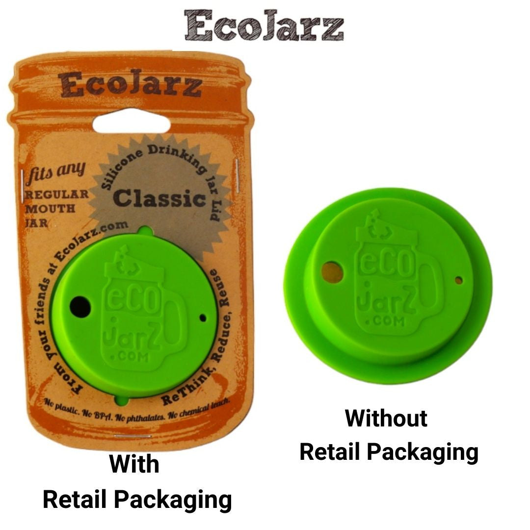 Silicone classic drink lid in retail packaging and without retail packaging.