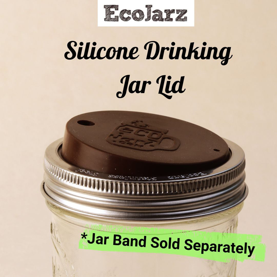 Brown Reusable Silicone Drinking Jar Lid on a Wide Mouth Mason Jar