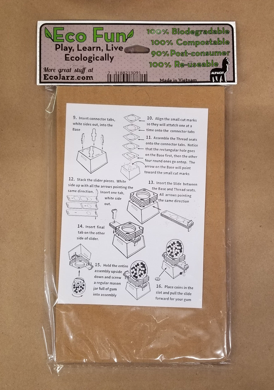 Gumball Machine Puzzle Packaging the back shows the instructions for assembling.