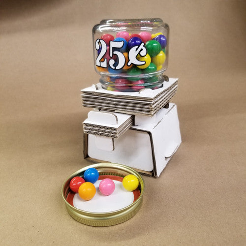 Gumball Puzzle machine dispenses gumballs from a glass jar full of gumballs