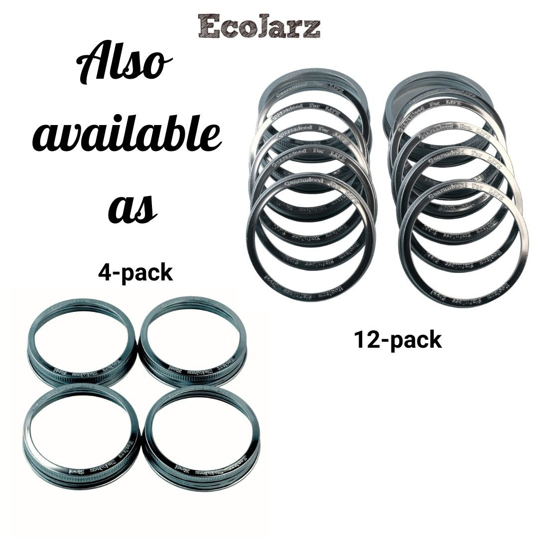 EcoJarz Stainless Steel Jar Band for Wide Mouth Mason Jars 4 pack or 12 pack
