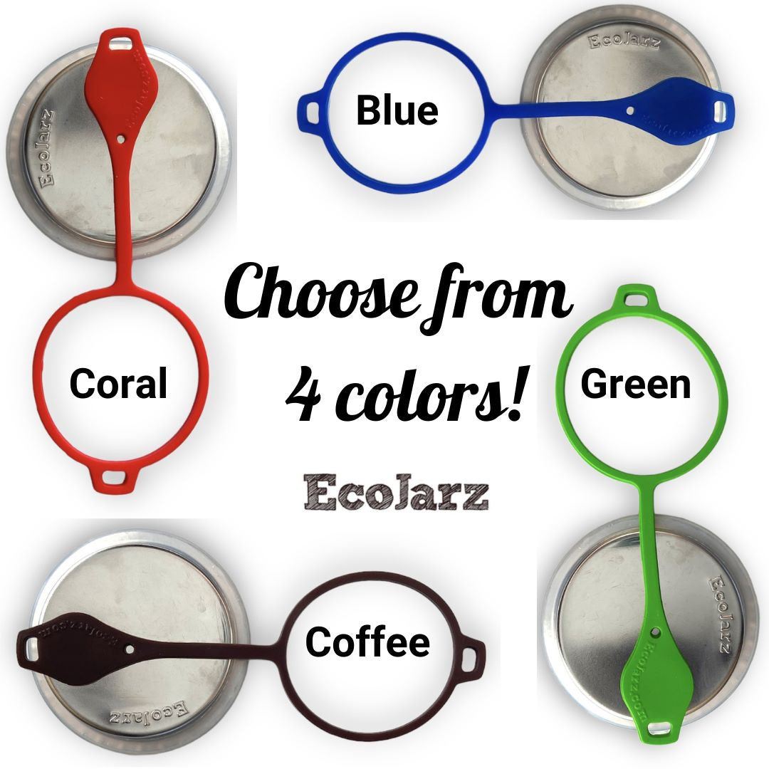 EcoJarz Poptop Resealable Drink Jar Lid for Wide Mouth Mason Jars Choose from 4 colors, brown, red, green, blue
