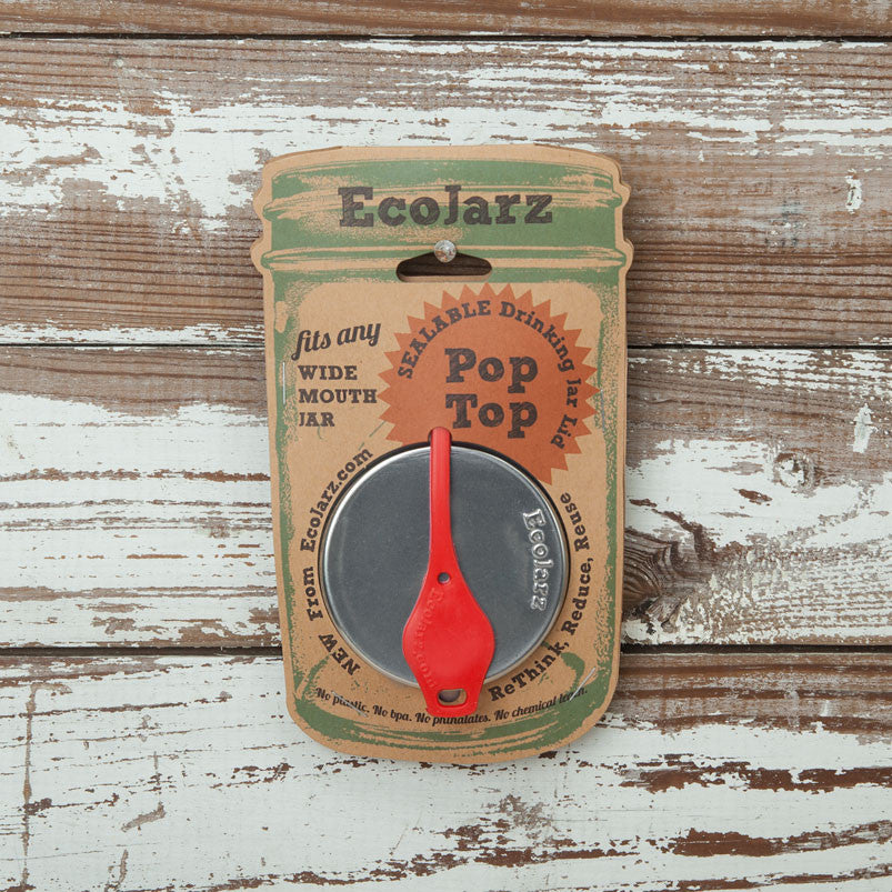 EcoJarz Poptop Resealable Drink Jar Lid for Wide Mouth Mason Jars Coral Red