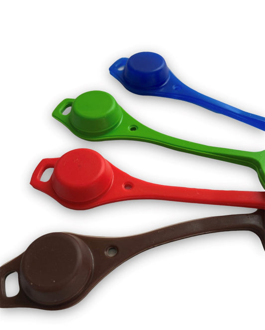 EcoJarz Poptop Plug in brown, red, green, and blue colors