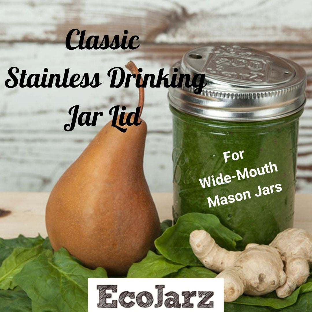 Stainless steel classic drink lid on a wide mouth mason jar