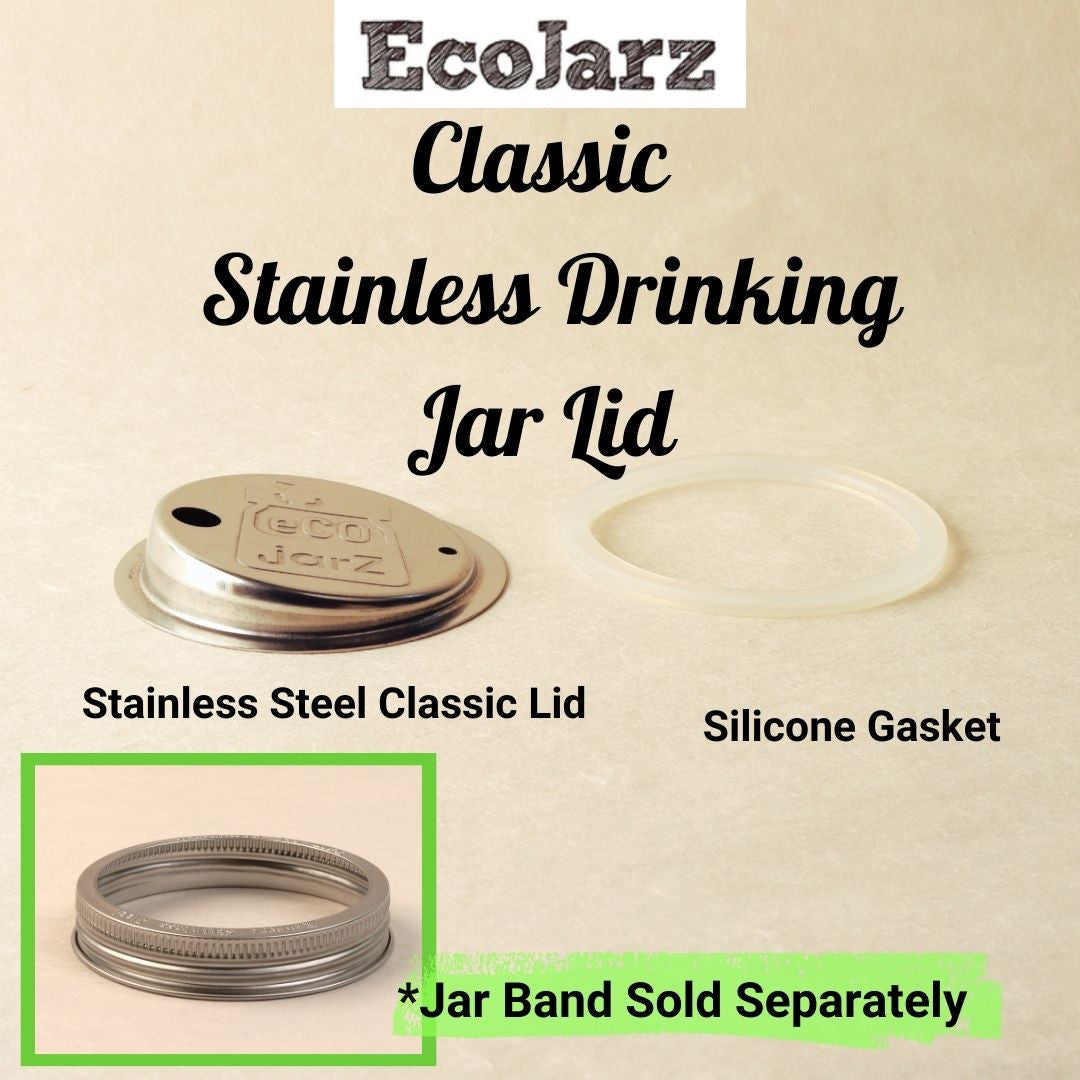 Classic Stainless Steel Drinking Jar Lid for Regular Mouth Mason Jars Silicone Gasket