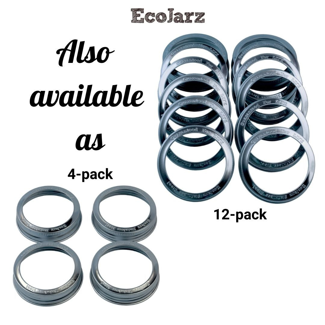 EcoJarz Stainless Steel Jar Band for regular Mouth Mason Jars 4 pack or 12 pack