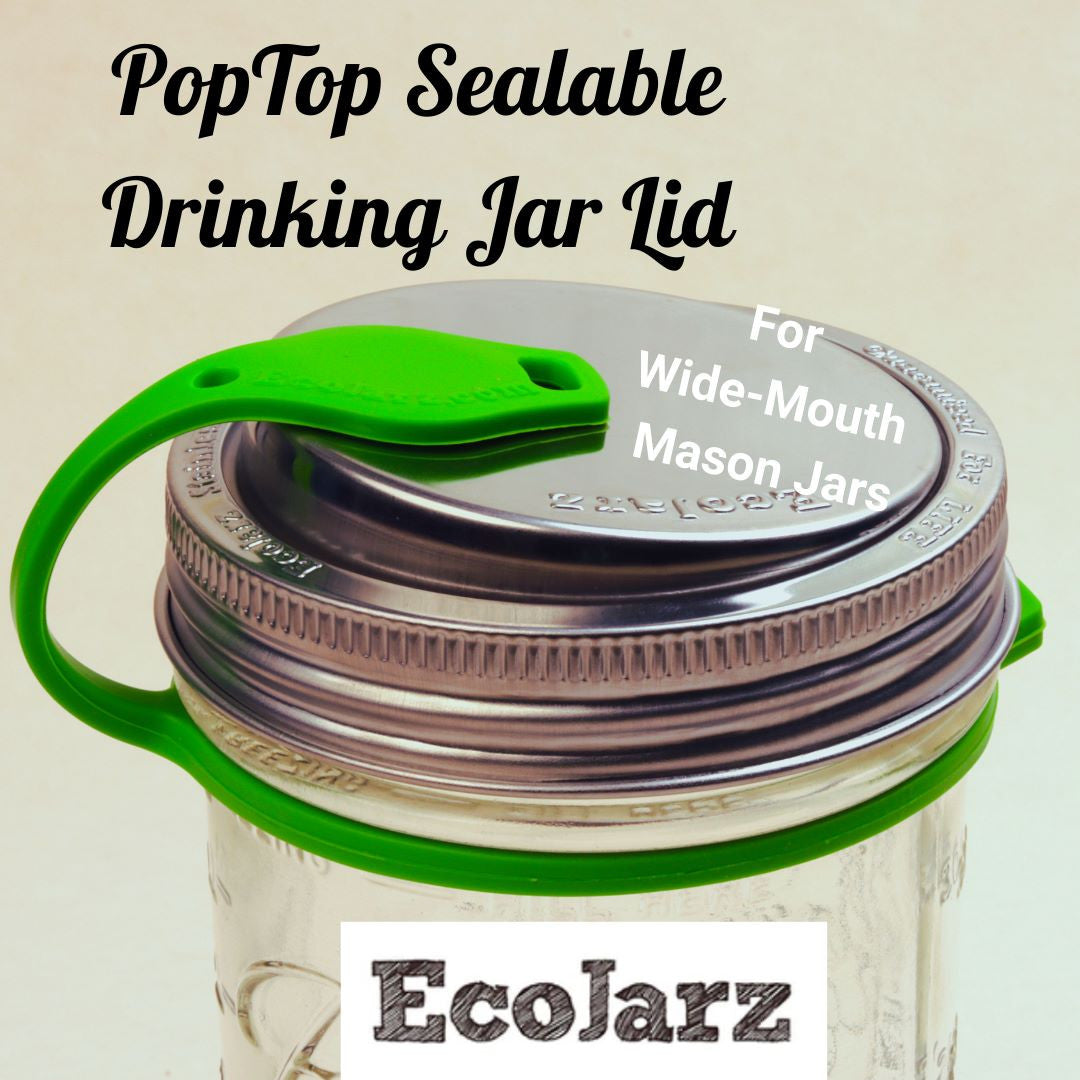 EcoJarz Poptop Resealable Drink Jar Lid for Wide Mouth Mason Jars