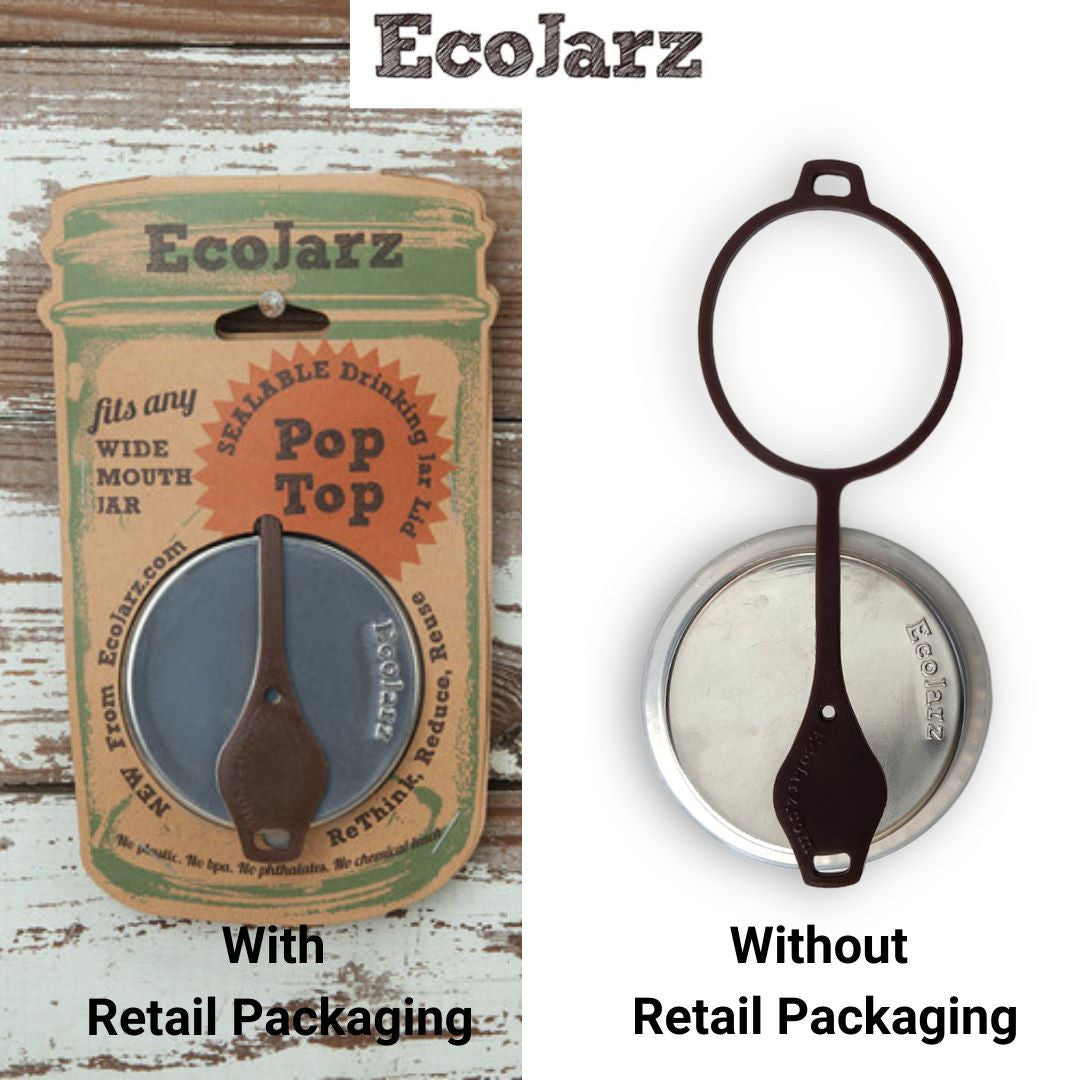EcoJarz Poptop Resealable Drink Jar Lid for Wide Mouth Mason Jars Choose with retail Packaging or without retail packaging