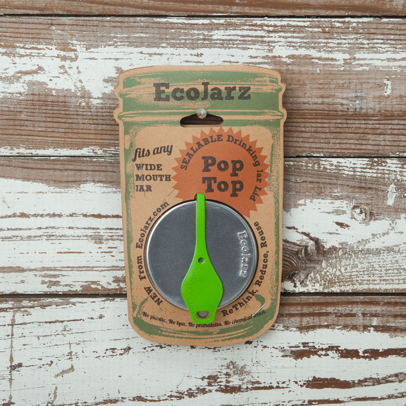 EcoJarz Poptop Resealable Drink Jar Lid for Wide Mouth Mason Jars Green