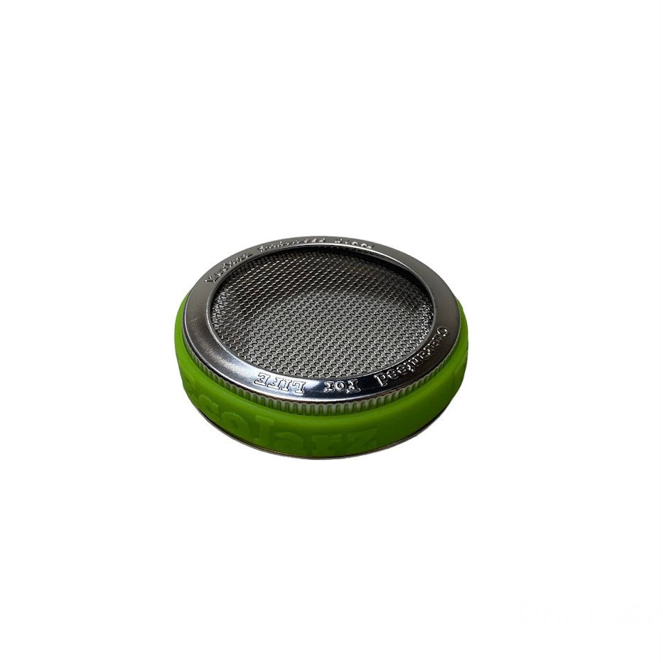 Regular Mouth Strainer Lid with screen, jar band, and silicone jar gripper