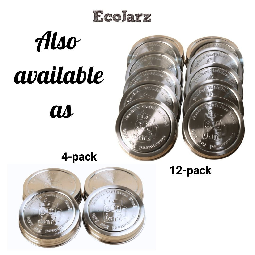 EcoJarz One Piece Storage Lid for Regular Mouth Mason Jars 4 pack or 12 pack