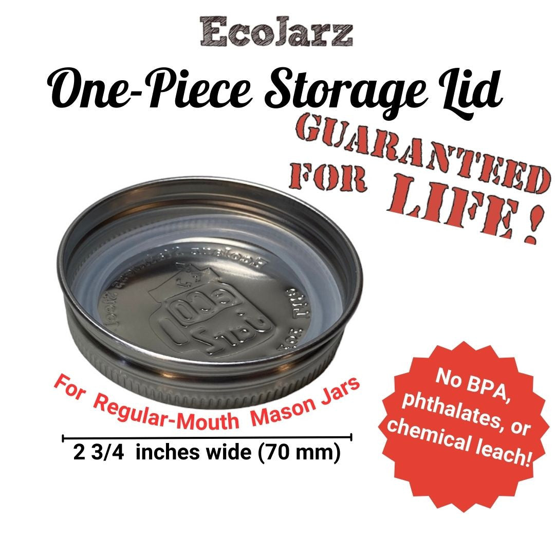 EcoJarz One Piece Storage Lid for Regular Mouth Mason Jars guaranteed for life