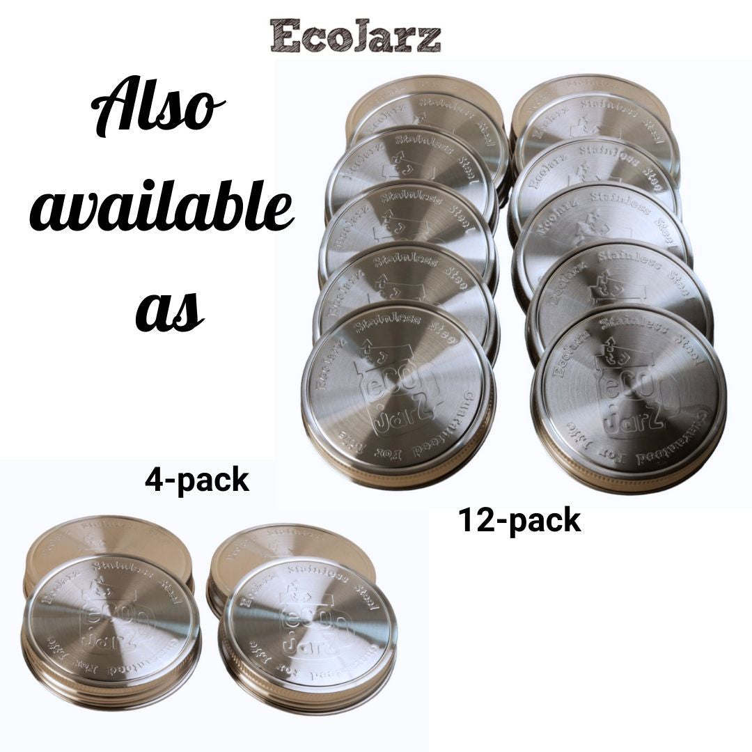 EcoJarz One Piece Storage Lid for Wide Mouth Mason Jars 4 pack and 12 pack