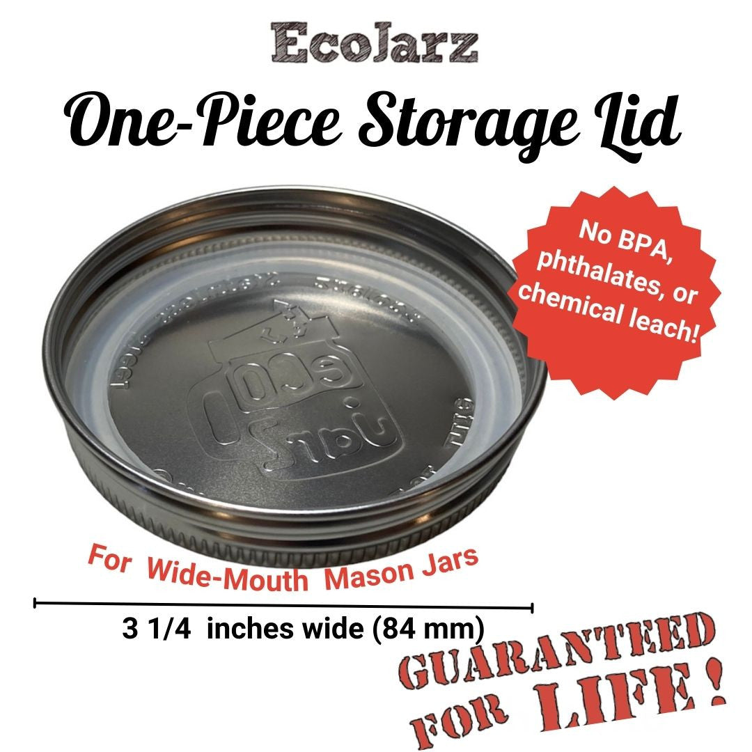 EcoJarz One Piece Storage Lid for Wide Mouth Mason Jars guaranteed for life for wide mouth mason jars